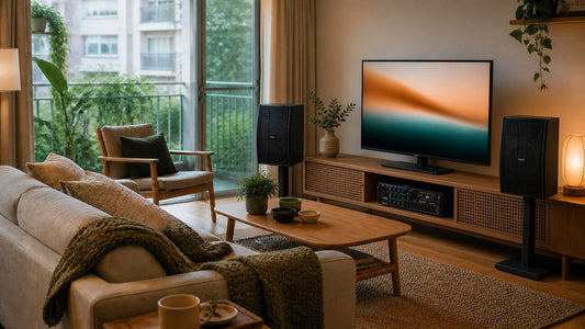 Natural home karaoke living room with a current CCF amplifier and passive speaker pair