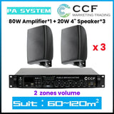 CCF 2/3/5 Zone PA System Set with 4 inch Wall Speakers 3 Speaker Set