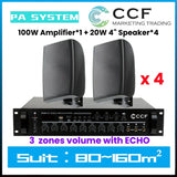 CCF 2/3/5 Zone PA System Set with 4 inch Wall Speakers 5 Speaker Set
