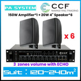 CCF 2/3/5 Zone PA System Set with 4 inch Wall Speakers 3 Speaker Set