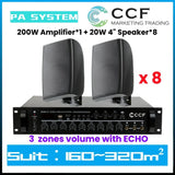 CCF 2/3/5 Zone PA System Set with 4 inch Wall Speakers 14 Speaker Set