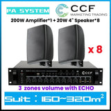 CCF 2/3/5 Zone PA System Set with 4 inch Wall Speakers 12 Speaker Set