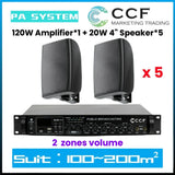 CCF 2/3/5 Zone PA System Set with 4 inch Wall Speakers 3 Speaker Set