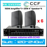 CCF 2/3/5 Zone PA System Set with 4 inch Wall Speakers 4 Speaker Set