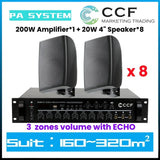 CCF 2/3/5 Zone PA System Set with 4 inch Wall Speakers 10 Speaker Set