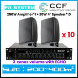 CCF 2/3/5 Zone PA System Set with 4 inch Wall Speakers 12 Speaker Set