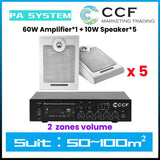 CCF PA System Set with 6.5 inch Wall Speakers 6 Speaker Set