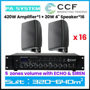 CCF 2/3/5 Zone PA System Set with 4 inch Wall Speakers 4 Speaker Set