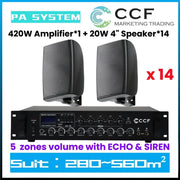 CCF 2/3/5 Zone PA System Set with 4 inch Wall Speakers 5 Speaker Set