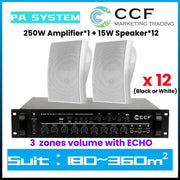 CCF 2/3 Zone PA System Set with 4 inch Wall Speakers 8 Speaker Set