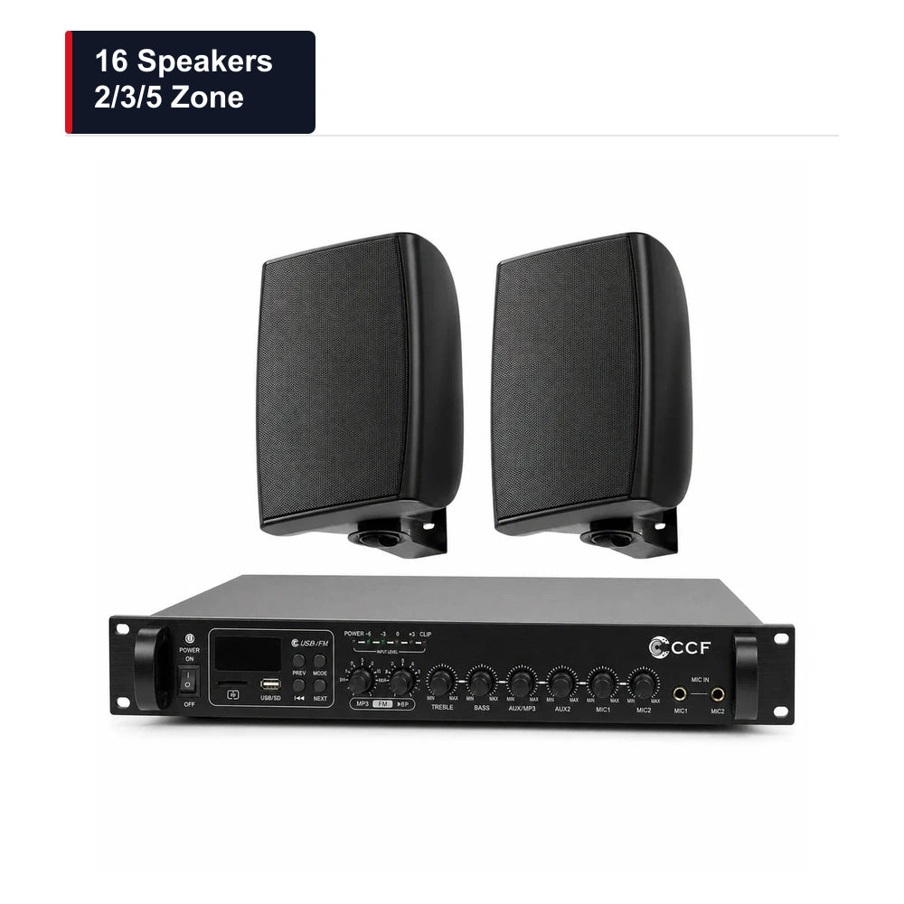 CCF 4 inch Wall Speaker PA System 16 Speakers 2/3/5 Zone main image 16 Speakers / 2/3/5 Zone