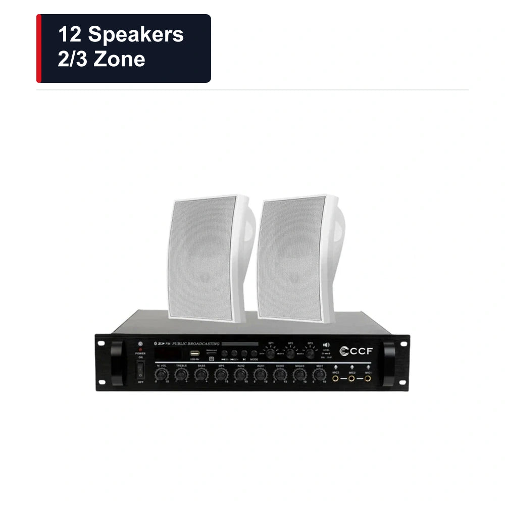 CCF 4 inch Wall Speaker PA System 12 Speakers 2/3 Zone main image 12 Speakers / 2/3 Zone xlarge
